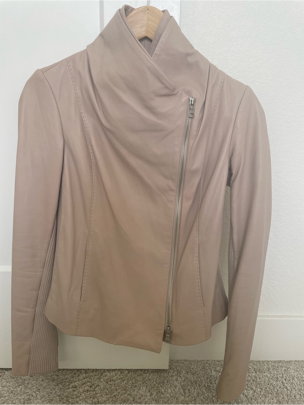 Vince Light Pink Asymmetrical Leather Jacket